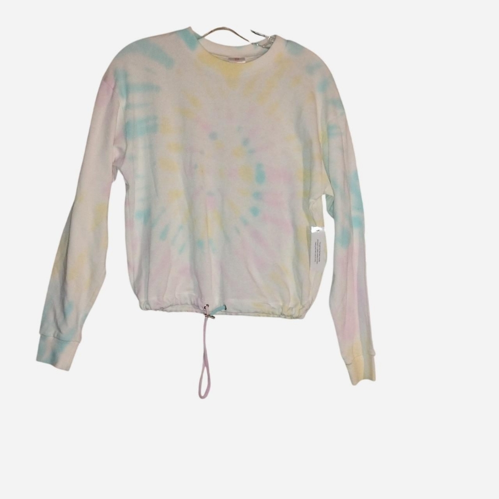 No Boundaries Pastel Spiral Tie-Dye Cropped Drawstring Sweatshirt - Size S NWT